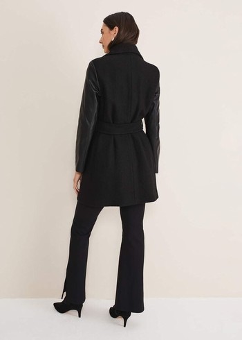 Phase Eight Tori Wool Contrast Sleeve Coats Black Canada | PJSKED-381